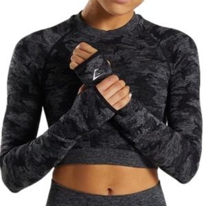GYMSHARK Camo Seamless Long Sleeve Crop Top size: S